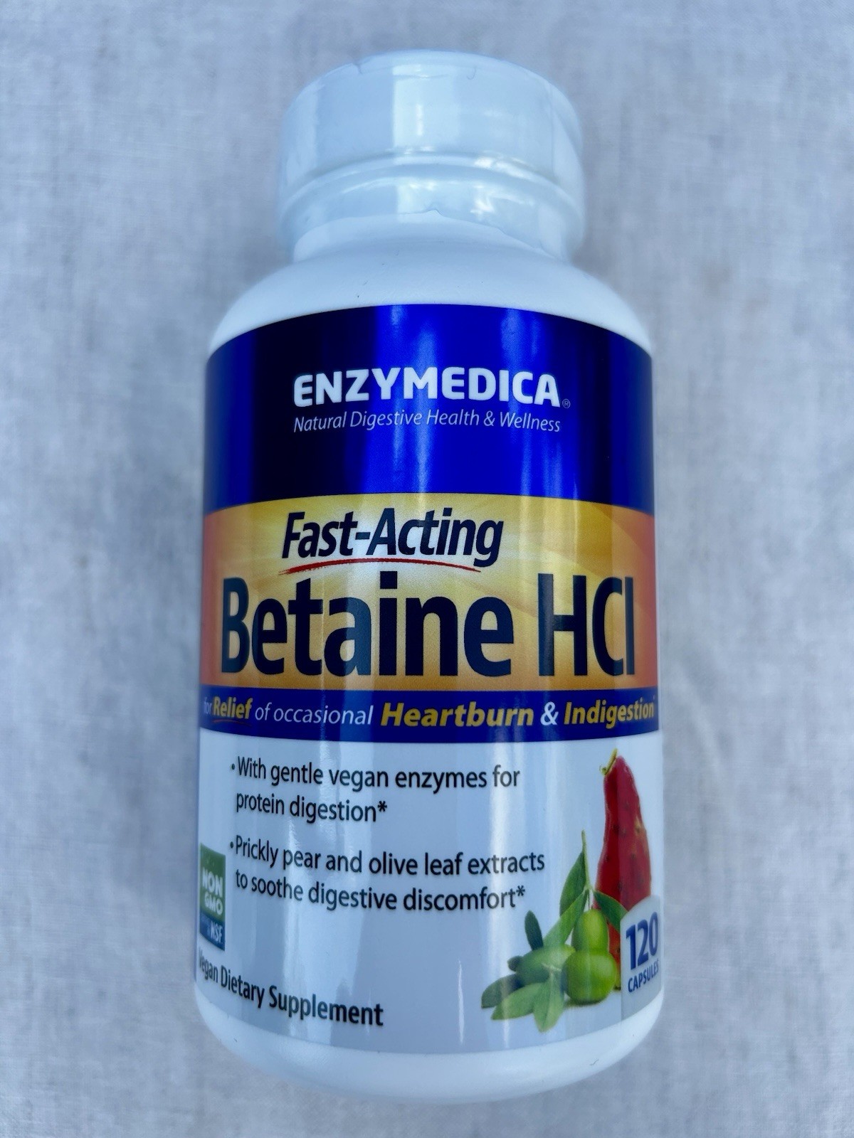 Enzymedica Betaine HCl 1300mg 120 Capsules Vegan Digestive Health Supplement