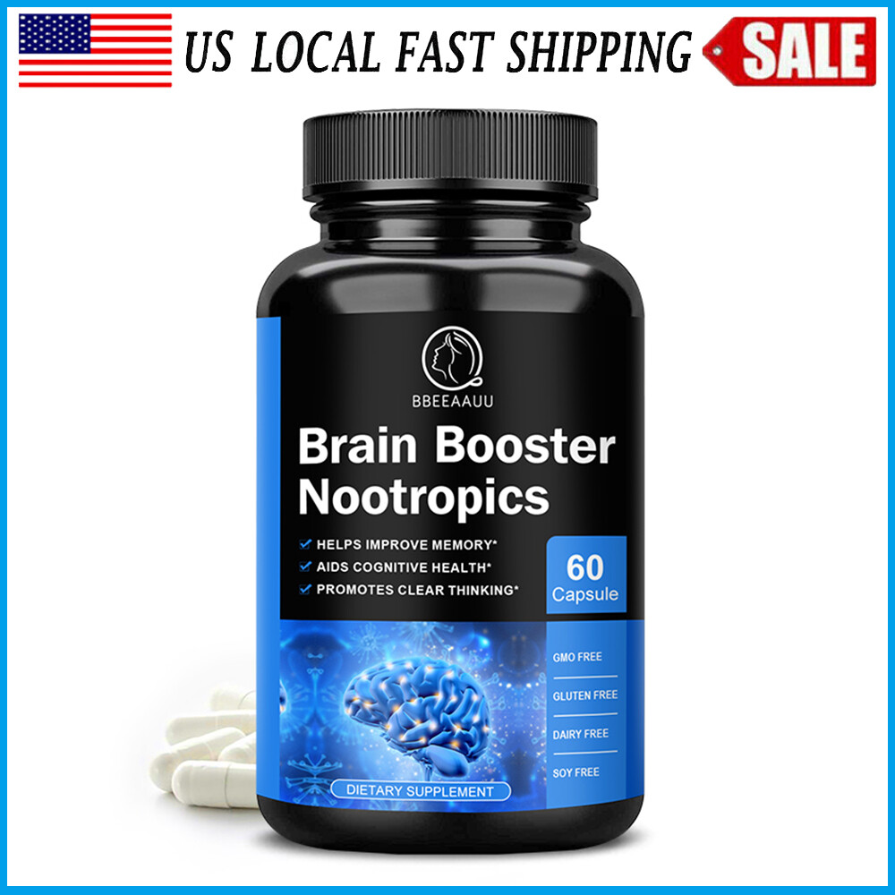 Brain Booster Nootropic Supplement Support Focus Energy Memory & Clarity 60PCS