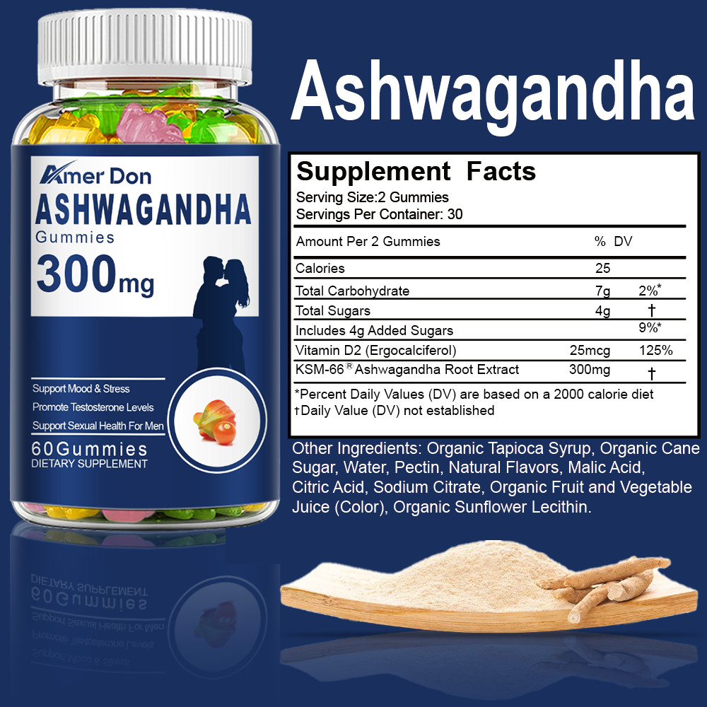Organic Ashwagandha Gummies 300mg-60 Vegan Pills-Strong Stress Support USA