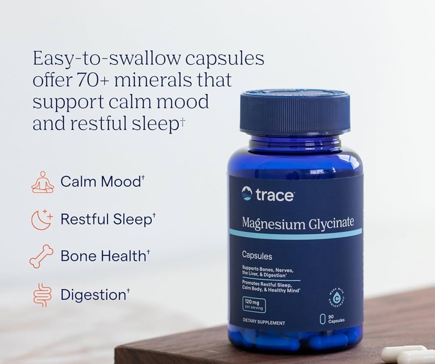 Trace MAGNESIUM GLYCINATE 120 mg 90 Caps ( 90 Servings ) Relax And Sleep Support