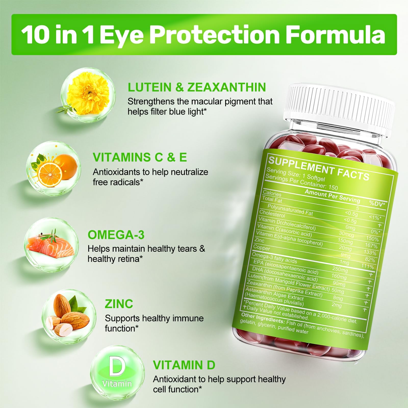 Lutein and Zeaxanthin Supplements, Eye Vitamin & 150 Count (Pack of 1)