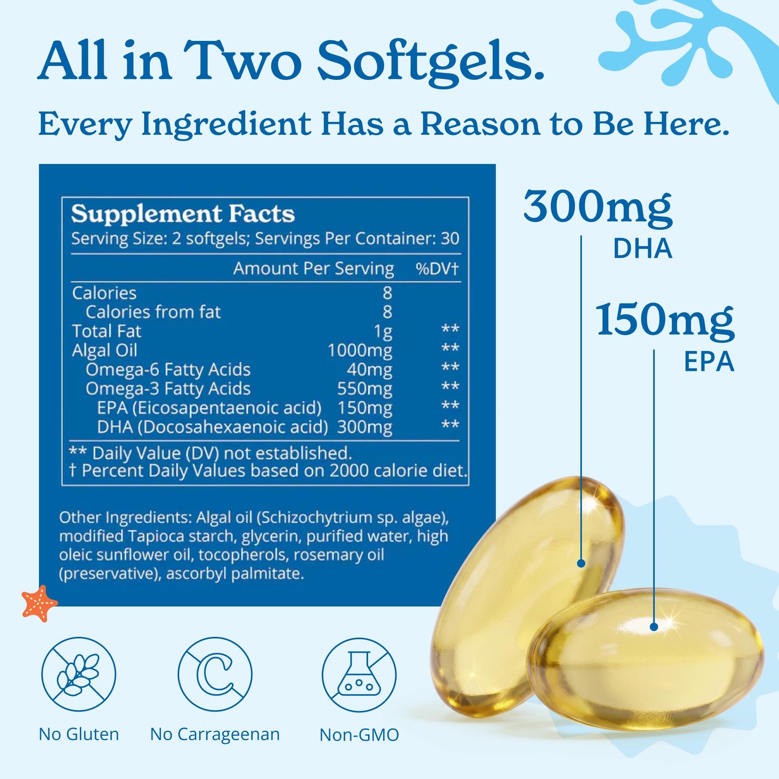 Calgee Algae Omega 3 Supplement 450Mg Dha Epa Carrageenan-Free Sorbitol-Free