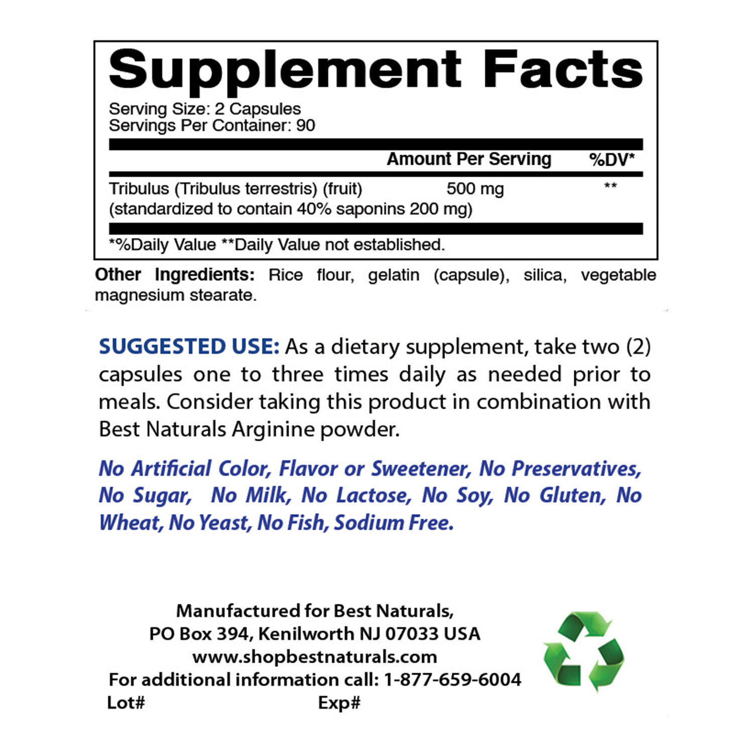 Best Naturals Tribulus 250 mg 180 Capsules