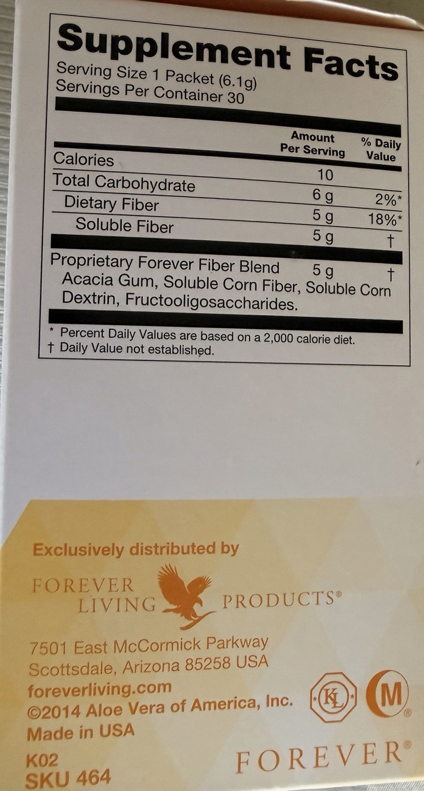 Forever Gluten-Free Fiber Supplement Powder 30 Packets Fructooligosaccharides