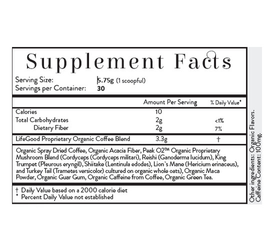 Organic Coffee Weightloss Management w/Mushrooms, healthy fiber, maca~LiveGood
