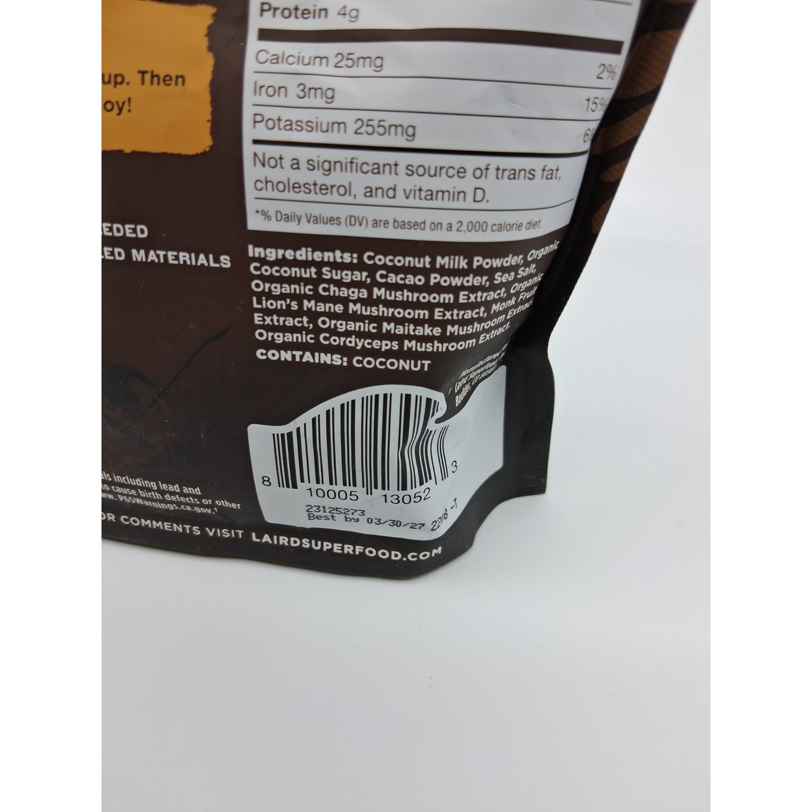 Laird Superfood Hot Chocolate + Mushrooms – 8 oz, 7 servings BB 3/2027