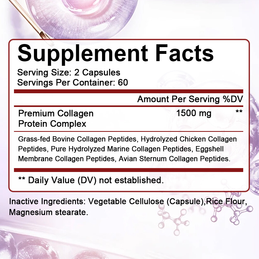 Collagen Complex for Women Collagen Protein Types I,II,III,V,X, Anti-Aging