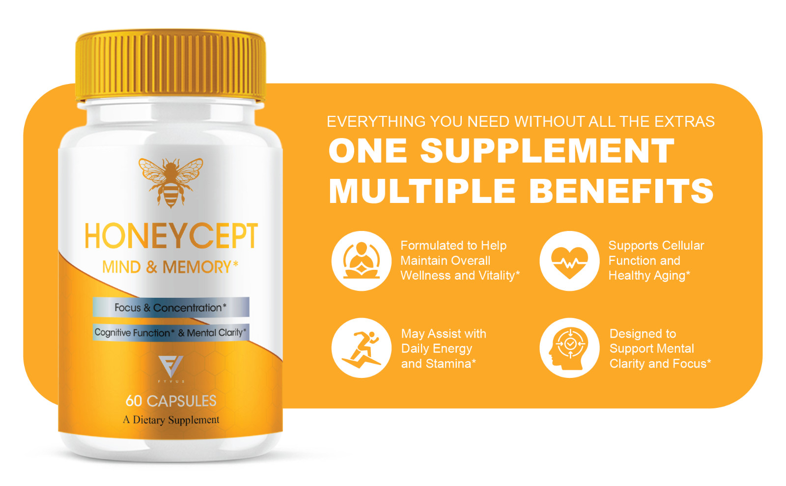 HoneyCept Mind and Memory Supplement, Honey Cept Pills (60 Capsules)