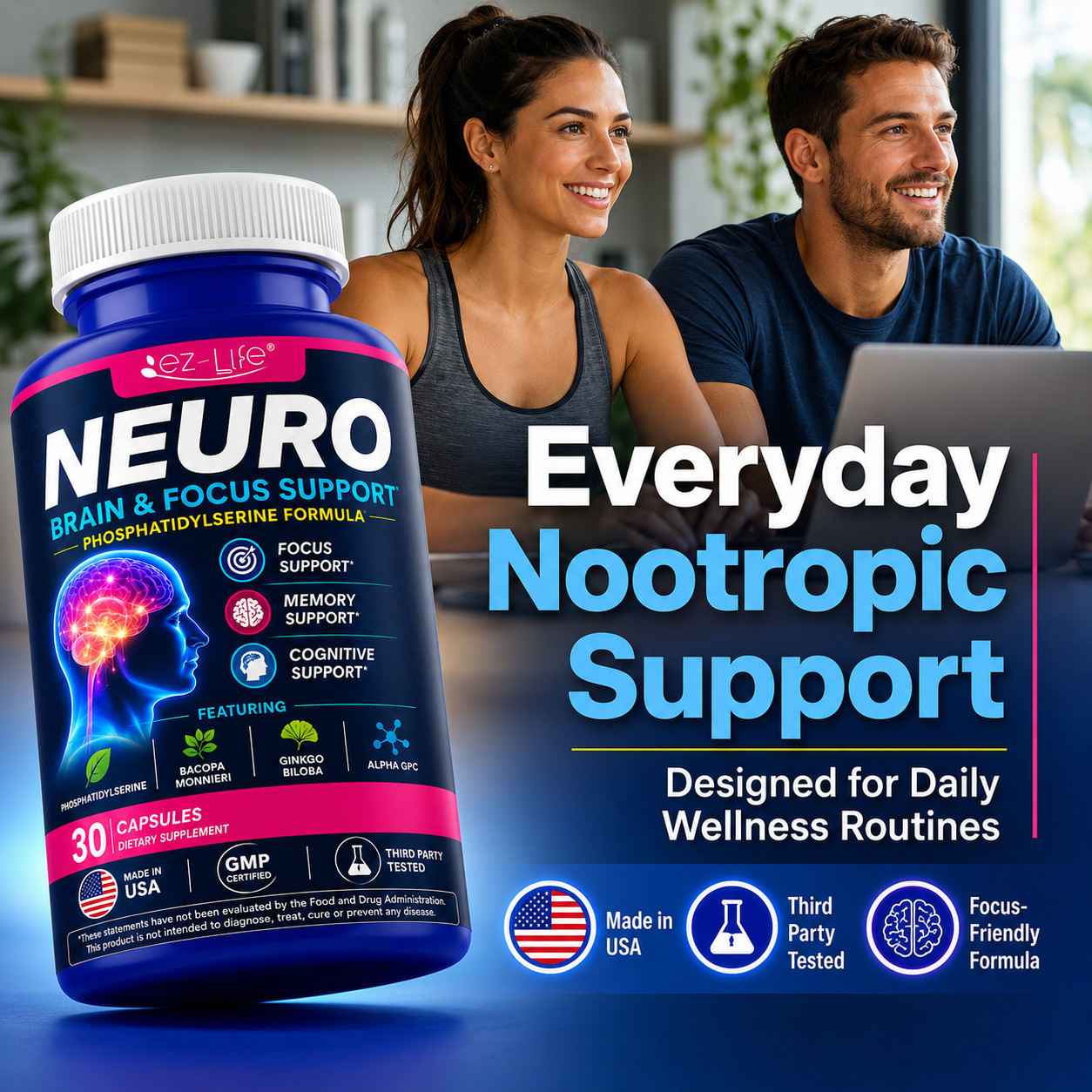Nootropic Brain Health Supplement For Memory, Concentration, and Focus 60 Caps