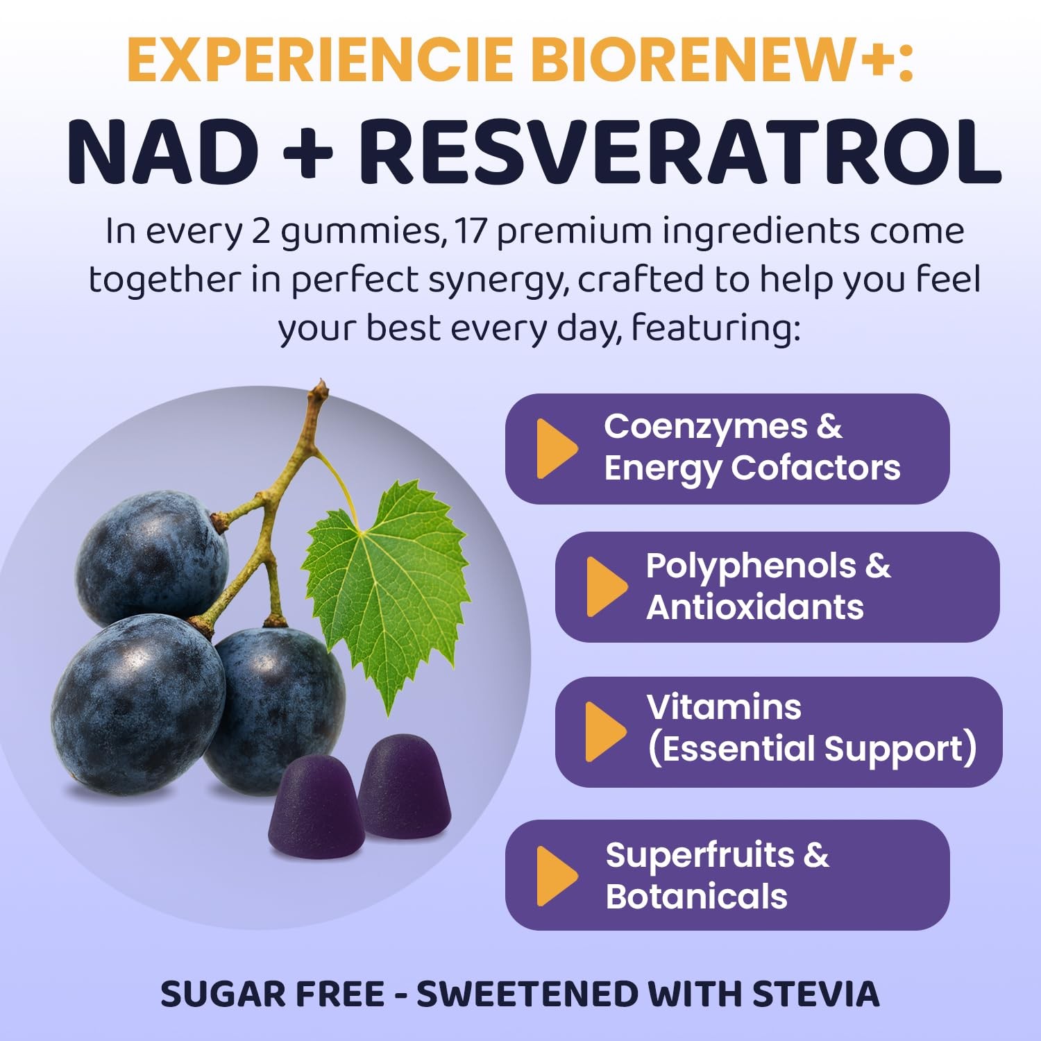 NAD+ Complex Gummies (90 Ct, 45 Servings), Resveratrol, 1 Count (Pack of 90)