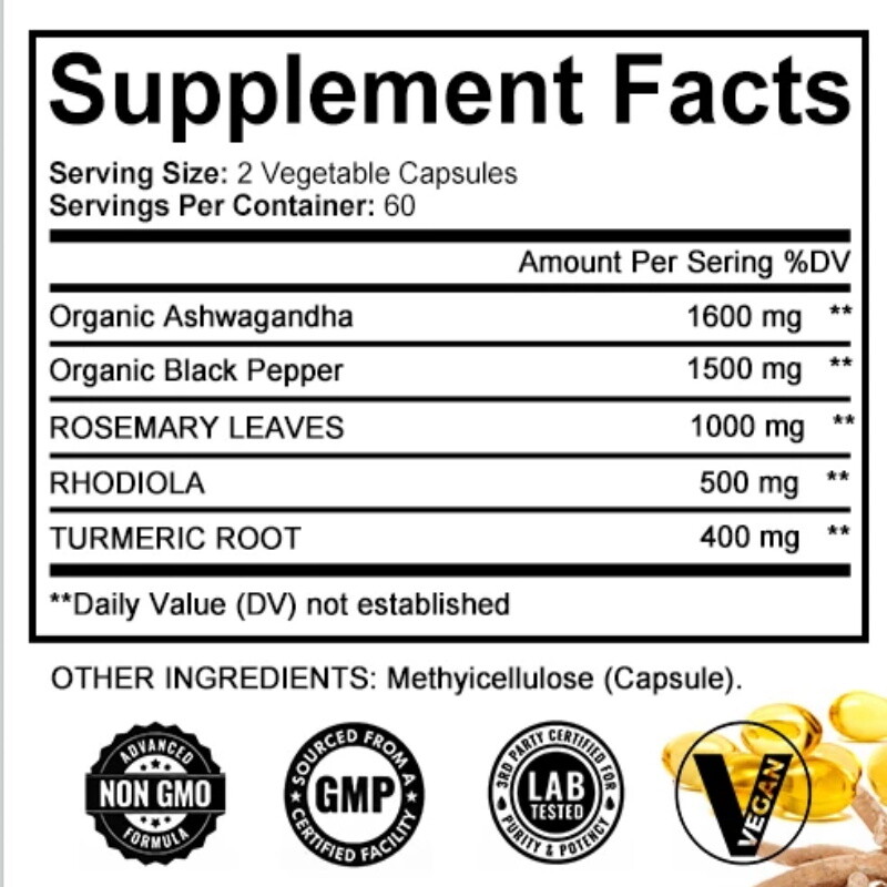 Organic Ashwagandha Capsules Supplement Stress Support Enhance Physical Fitness