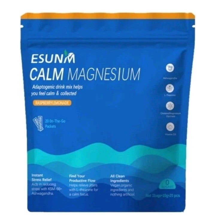 ESUNM Calm Magnesium Raspberry Lemonade Drink Mix Stress Relief 20 Packets