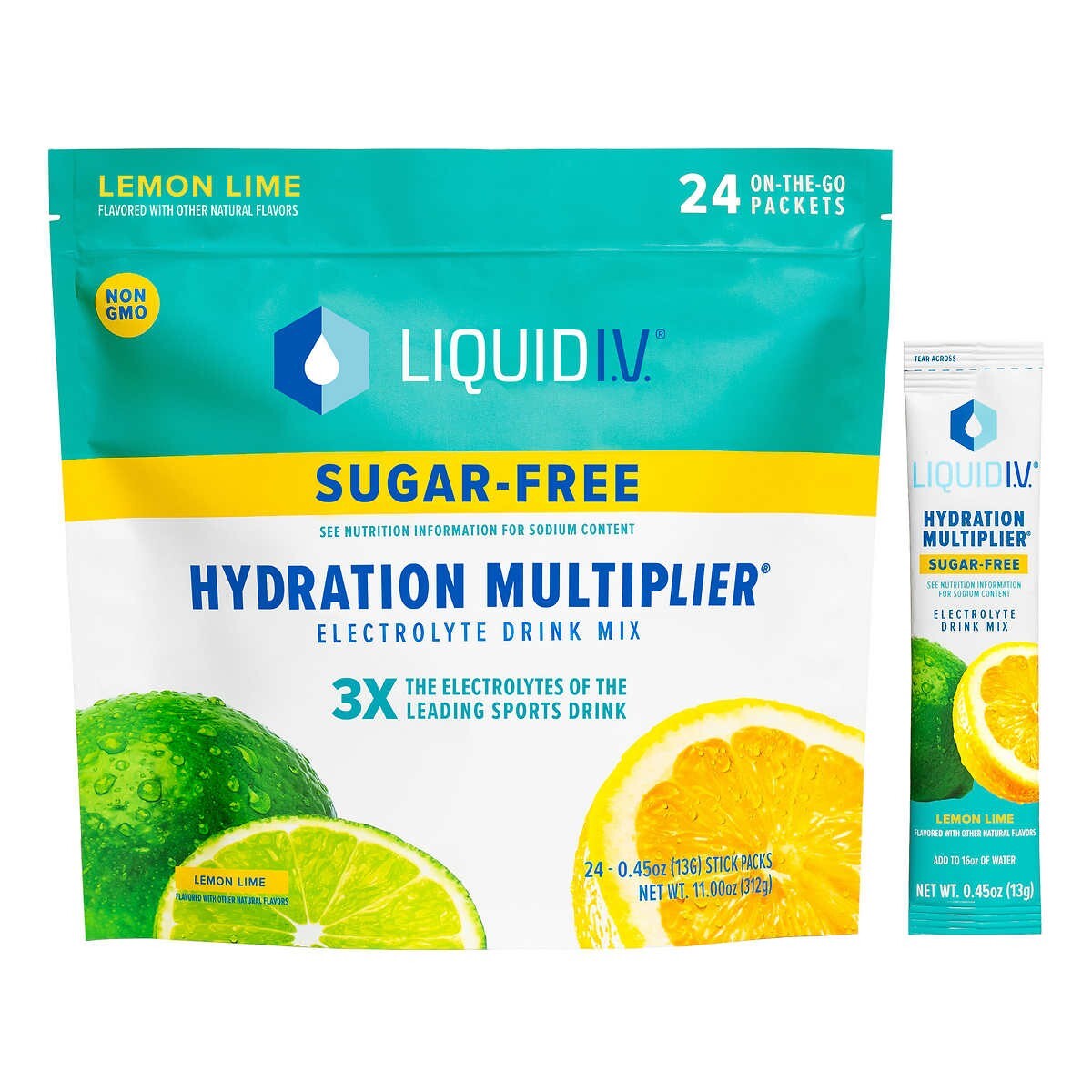 Liquid I.V. Hydration Multiplier 24 Individual Stick Packs Sugar Free Lemon Lime