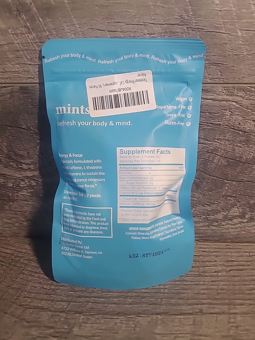 Mints Energy & Focus Caffeine 90 Pieces Dietary Supplement • Peppermint • 1/2027