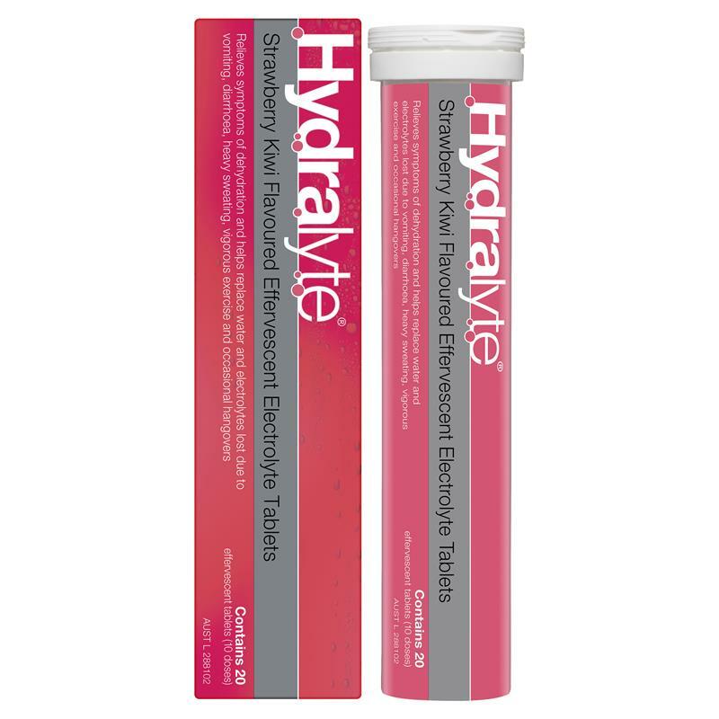 2 x Hydralyte Effervescent Electrolyte Strawberry Kiwi Flavoured 20 Tablets