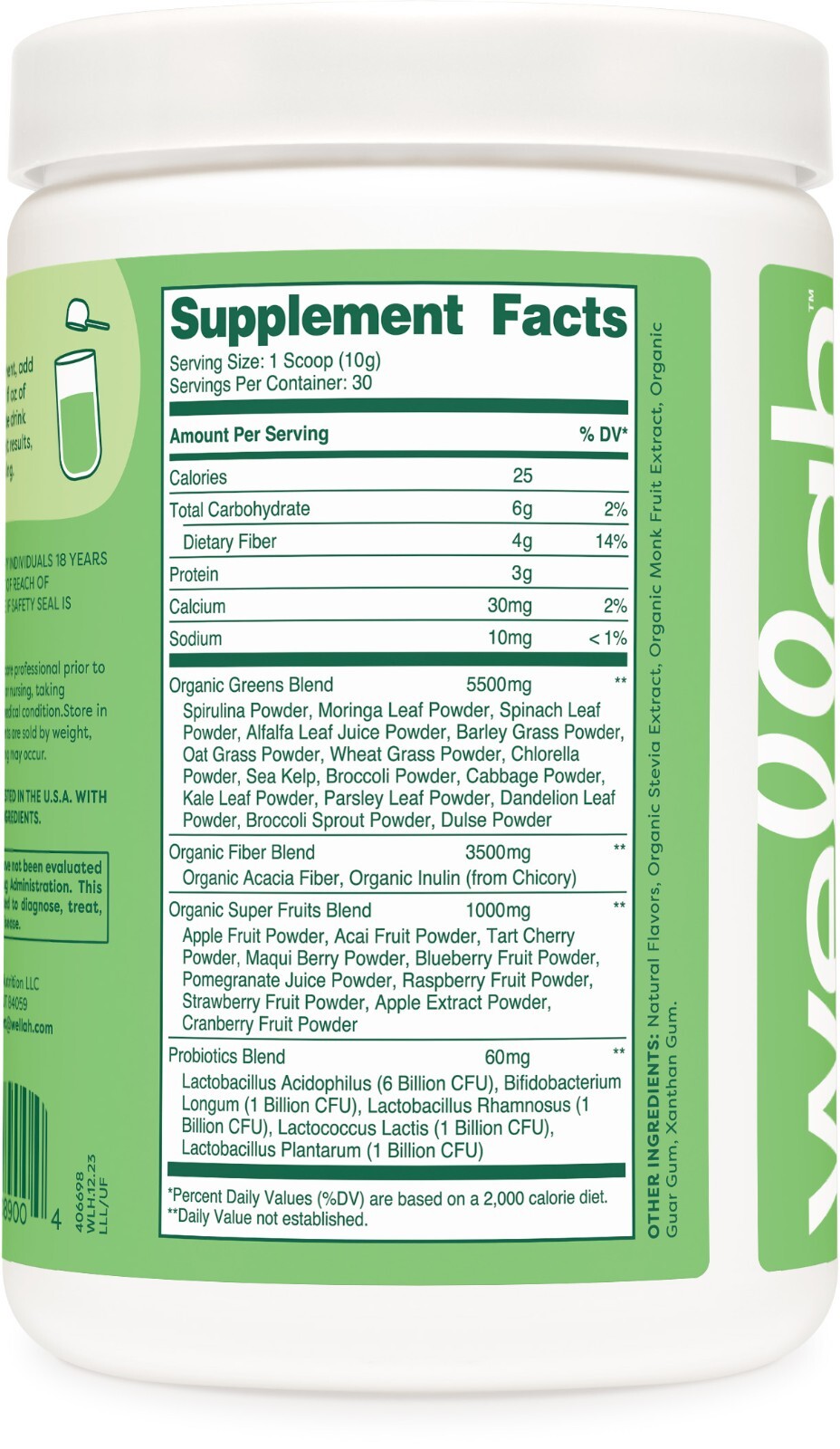 Wellah Leaf, Laugh, Love Daily Greens & Superfoods Powder (Unflavored) 30 Serv.