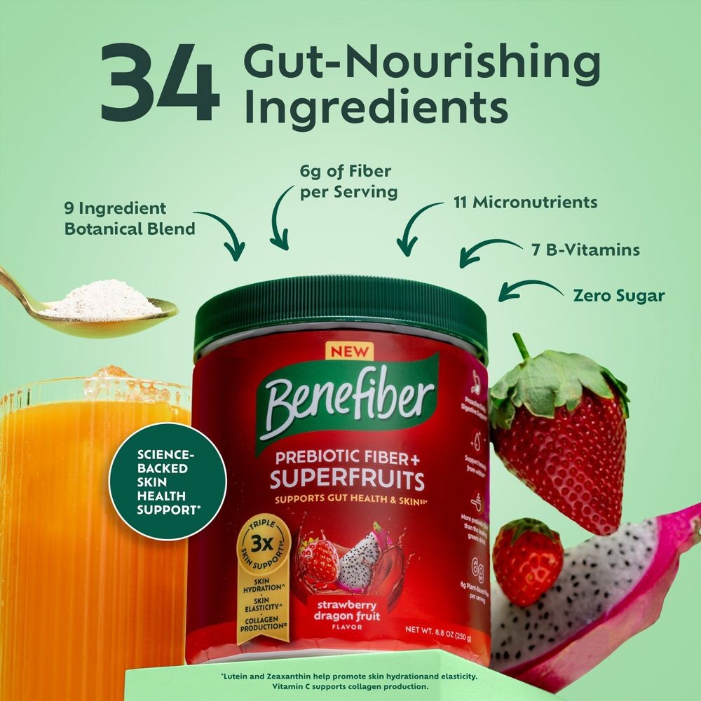 Benefiber Prebiotic Fiber + Superfruits Powder, Strawberry Dragon Fruit, 8.8oz