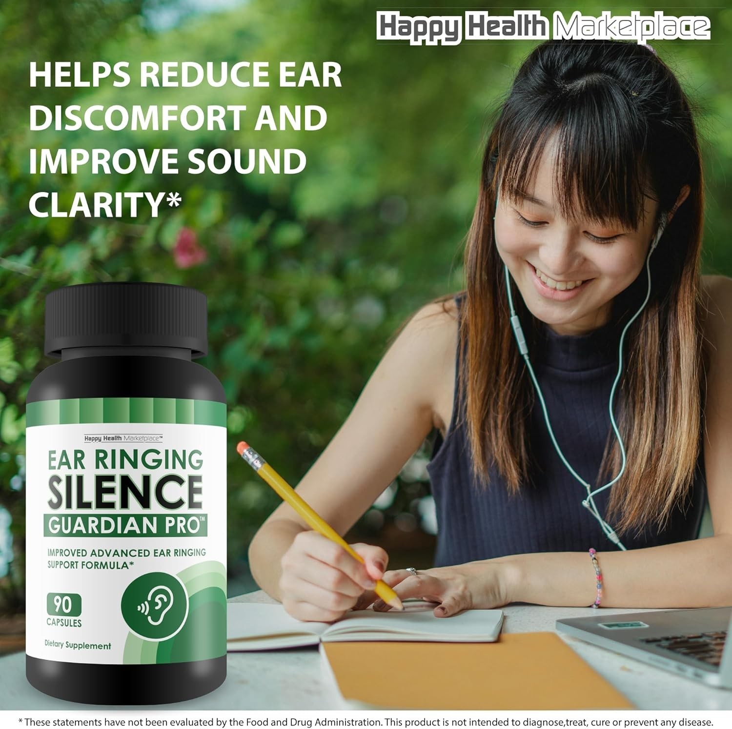 Hearing, Ear Ringing & Tinnitus Relief Supplement Turmeric Aloe Ginger CLA Acai