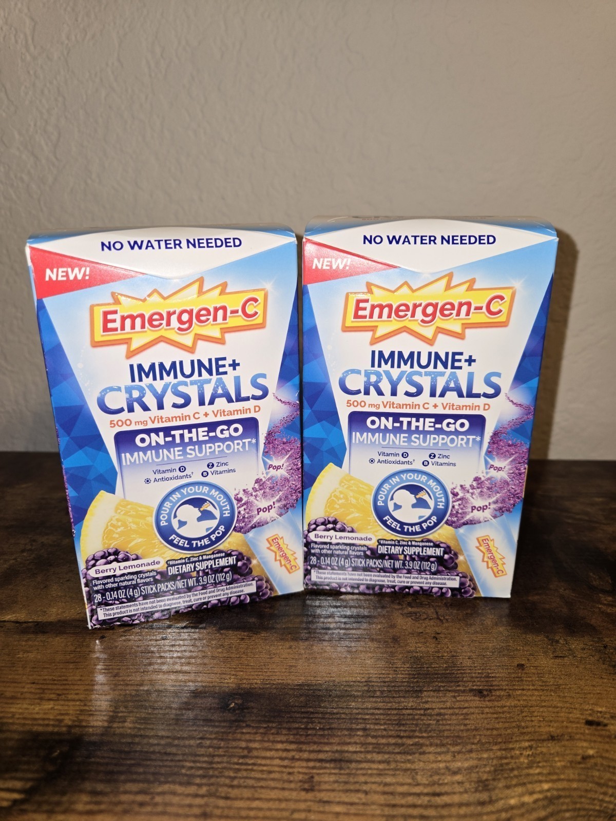 (2) EMERGEN-C IMMUNE+ CRYSTALS ON-THE-GO IMMUNE SUPPORT, BERRY LEMONADE EXP 9/26