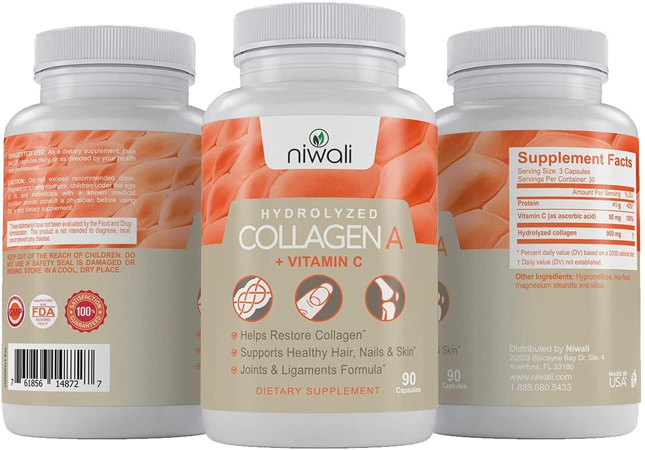 Niwali Hydrolyzed Collagen + Vitamin C Anti-Aging Dietary Supplements – Formula