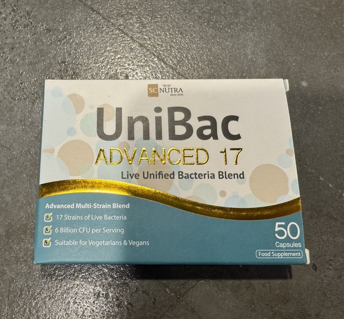 Sci Nutra UniBac Advanced 17 Probiotic 6 Billion CFU 50 Capsules Vegan