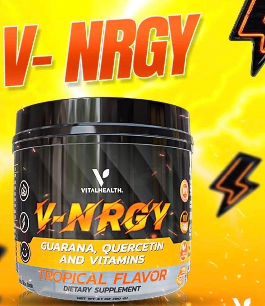 VitalHealth V-NRGY Guarana Quercetin Vitamins Tropical Powder 3.1 oz