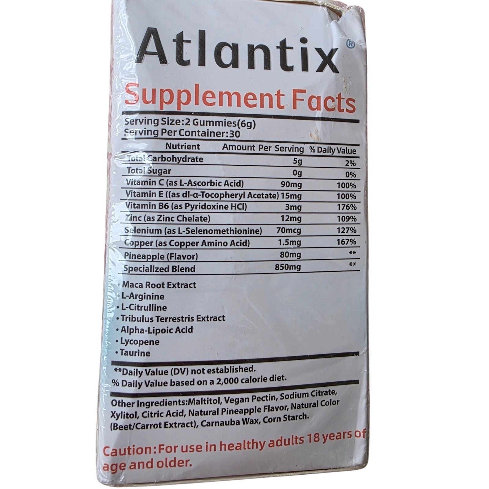 Atlantix Men’s Daily Support Gummies 60 Ct Nitric Oxide Circulation EXP 11/2027