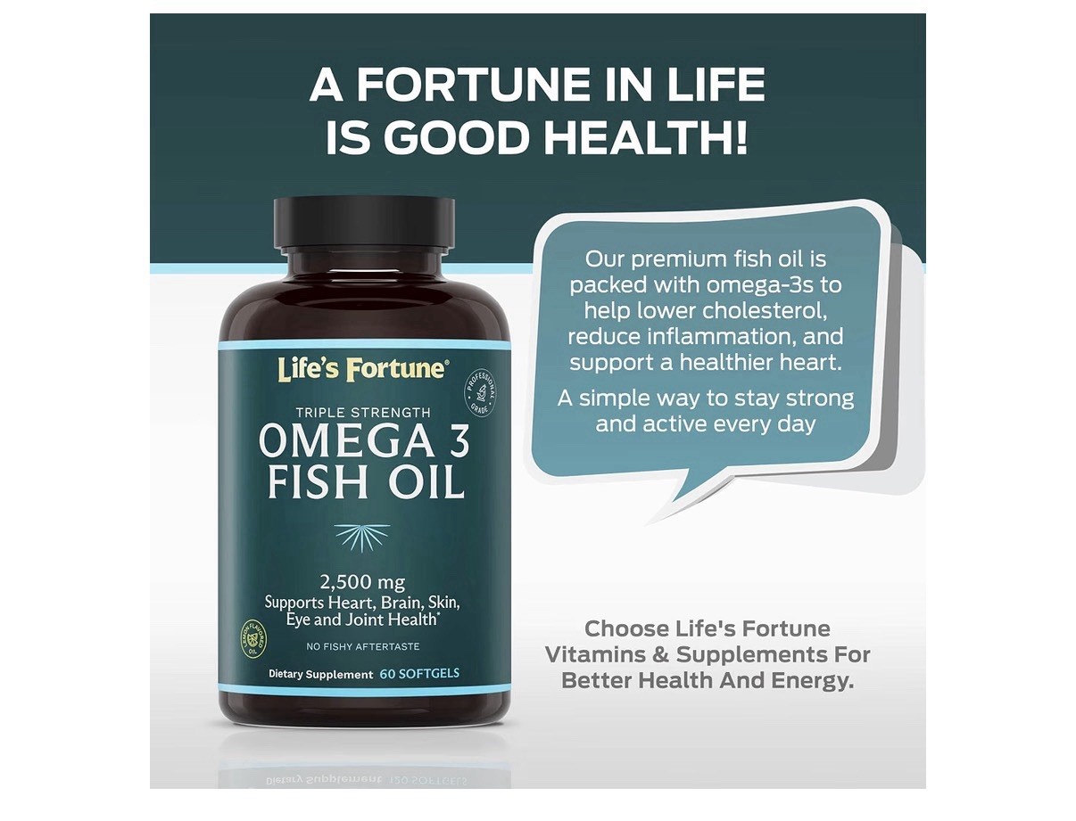 Life’s Fortune Omega 3 Fish Oil 2500 mg Heart Brain Skin Eye Joint Health 60sgel