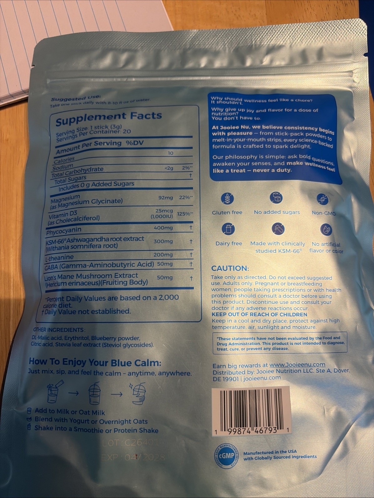 Jooiee Nu EasyCalm Blue Drink Mix Berry Splash Calming+Immunity 20ct 60g