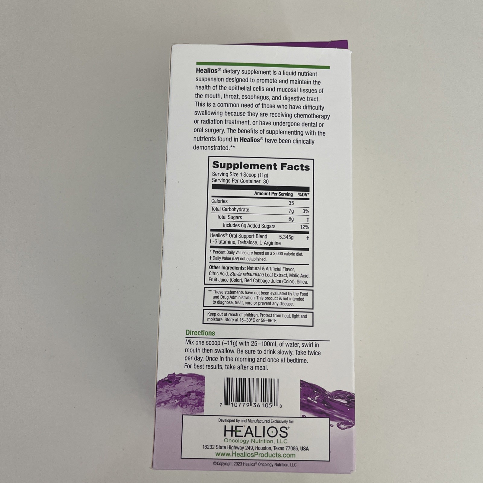 Healios Oral Health Supplement Powder for Mouth Sores & Mucositis – Grape