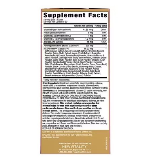 Ageless Male Max Nitric Oxide & Testosterone Booster 60 Caplets Exp 3/2027+