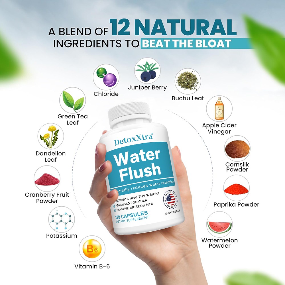 Water Flush Pills – 12-in-1 Formula to Reduce Bloating, Swelling 30/60/120 Caps