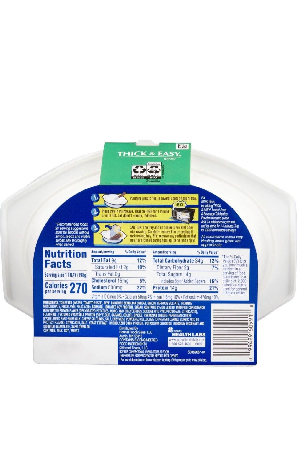 Thick & Easy 60744 Purees Thickened Food Beef Lasagna 7 oz Tray 7 Count
