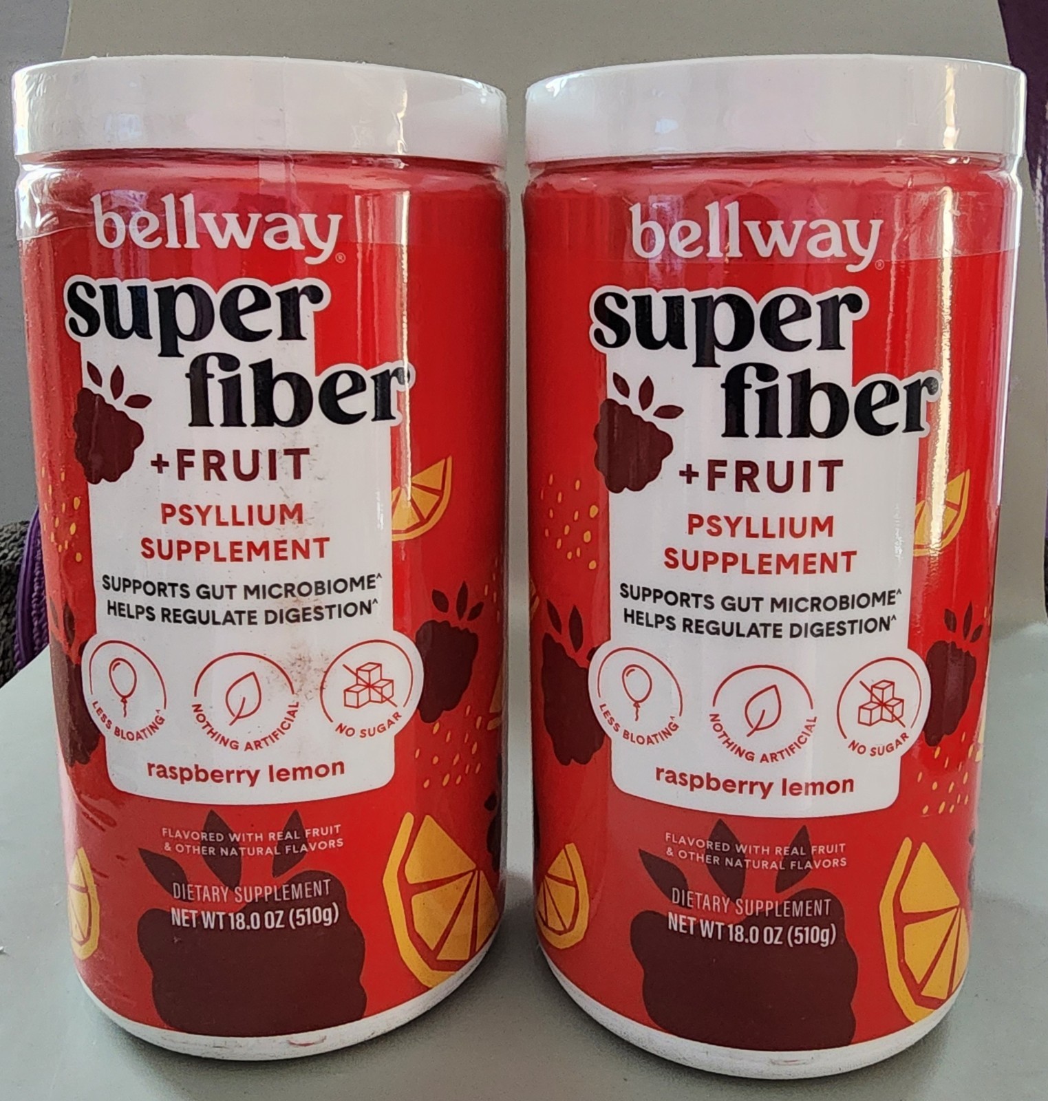 2x Bellway Super Fiber + Fruit Psyllium Husk Raspberry Lemon 18 oz Each