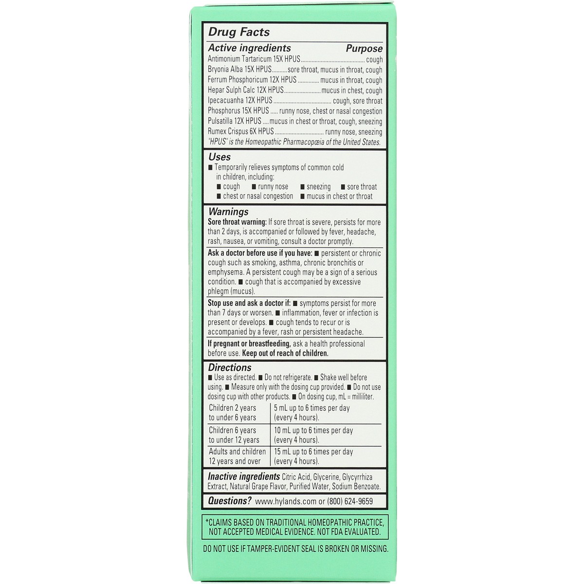 Hyland’S Kids Cough Mucus Daytime Grape Flavor 4 Oz Homeopathic Natural 3 Pack