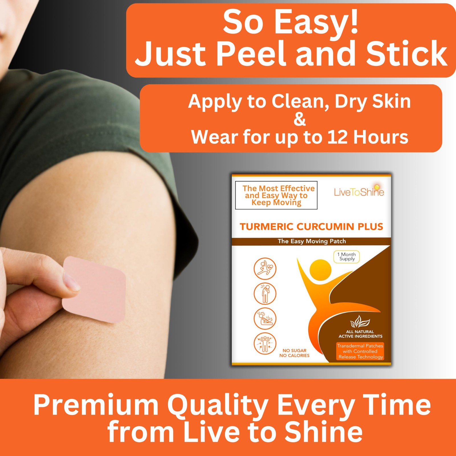 Live To Shine Turmeric Curcumin Topical Patches with 1 Count (Pack of 30)