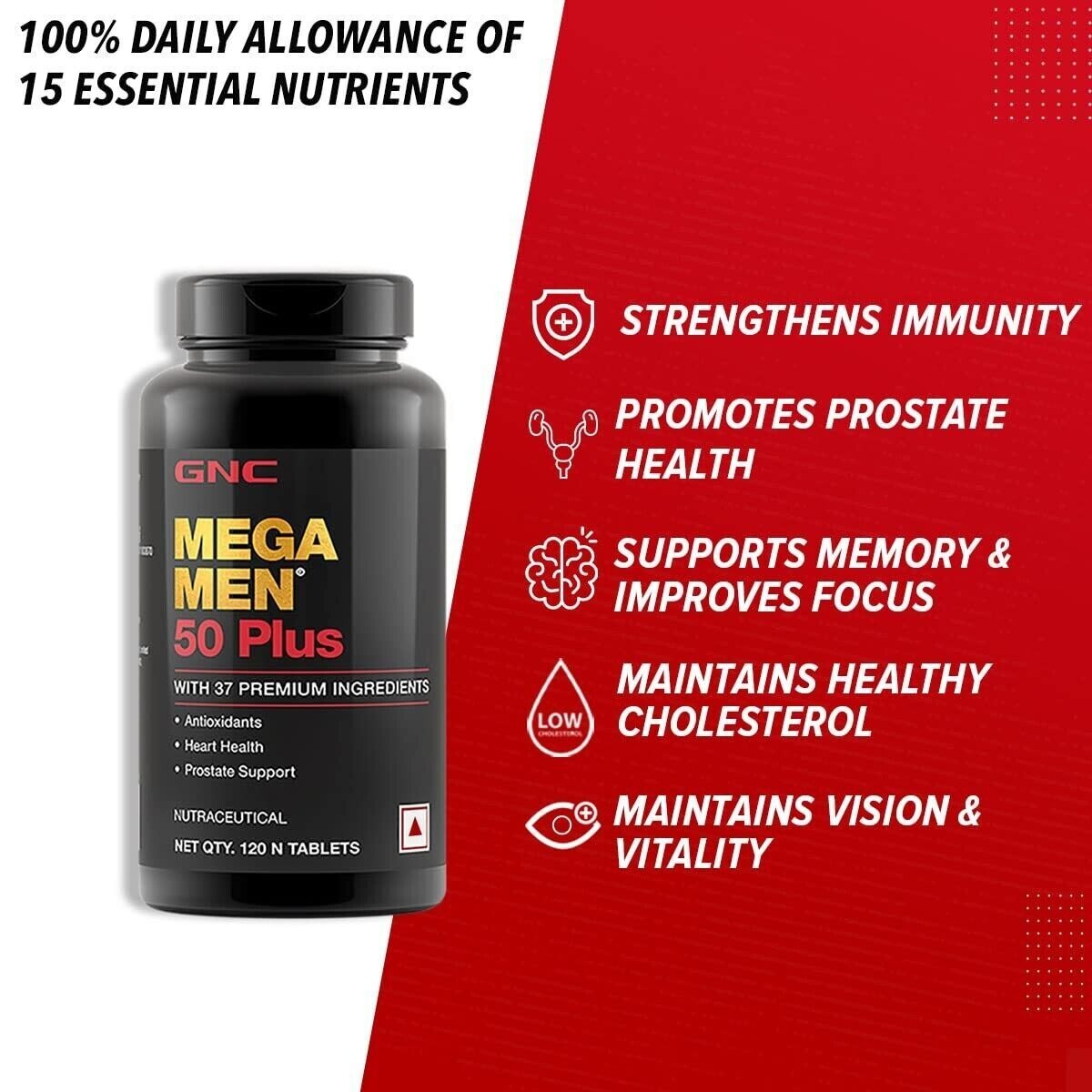 GNC Mega Men 50 Plus Multivitamin Promotes Prostate Health 120 Tablets