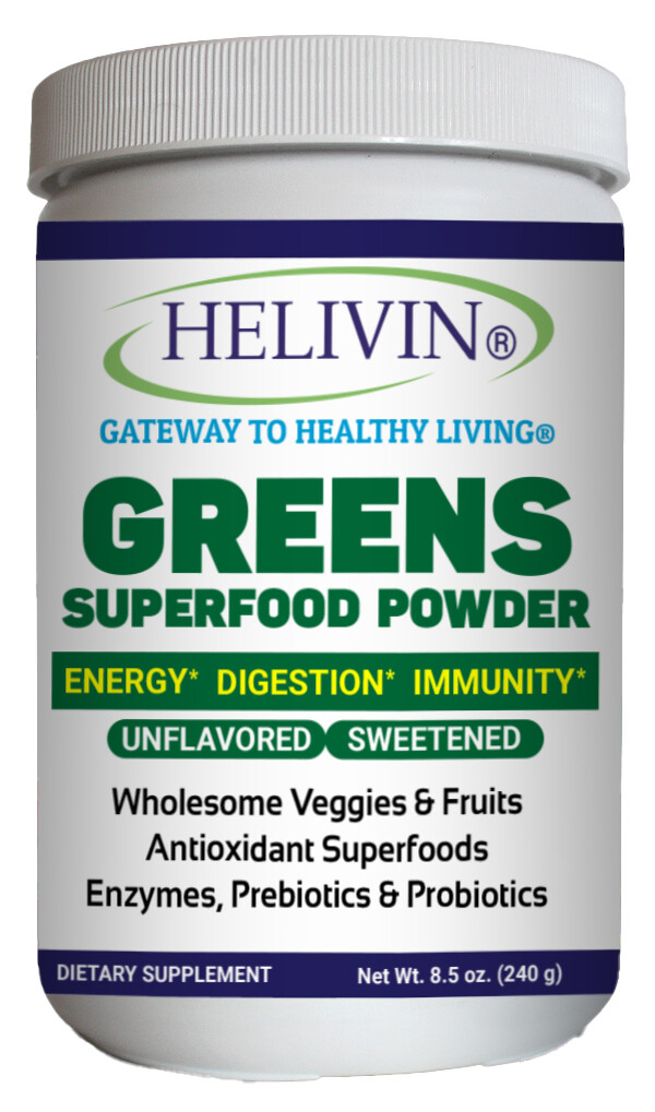 Helivin Greens Superfood Powder – Natural Raw Plant Nutrition with Superfoods