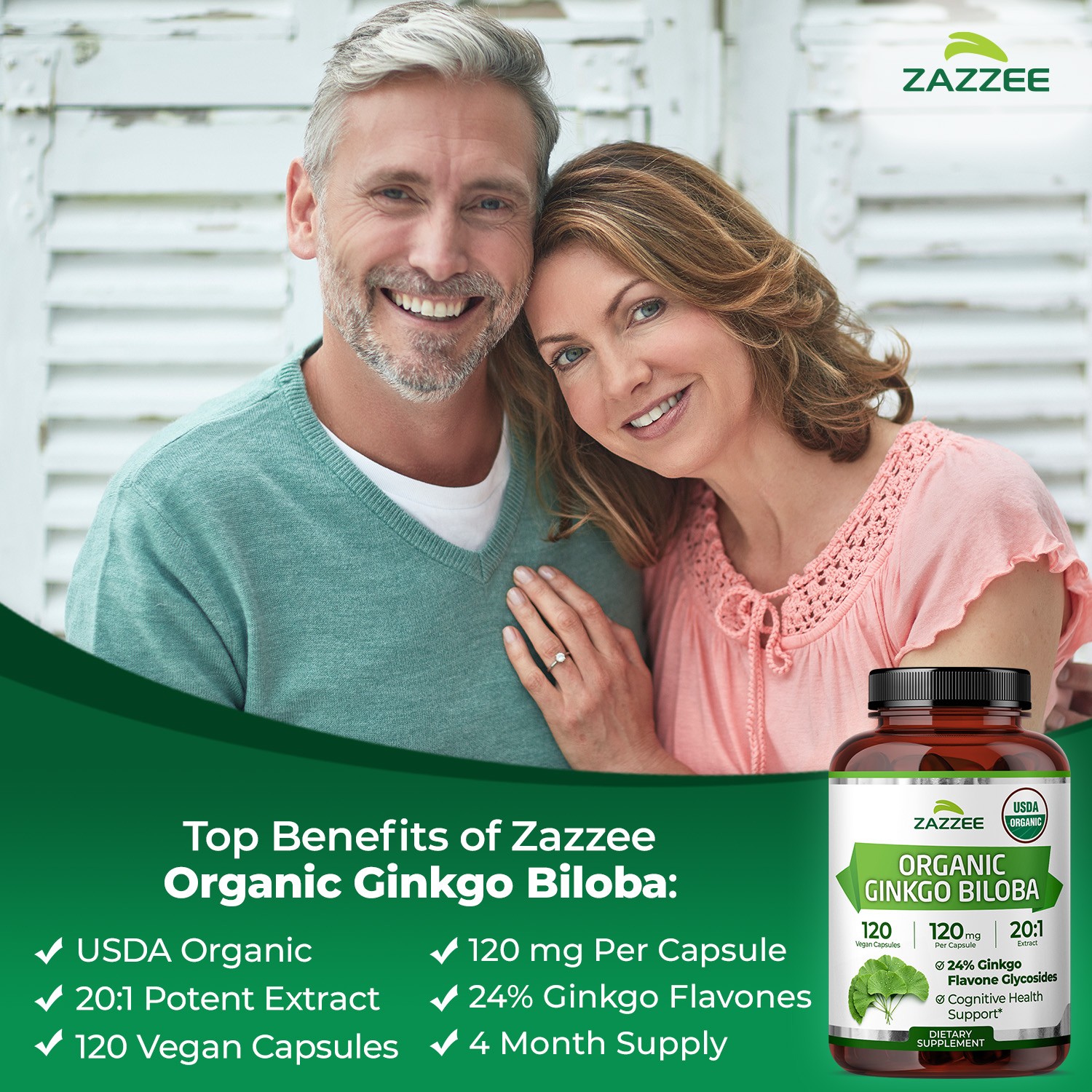 Zazzee USDA Organic Ginkgo Biloba Capsules