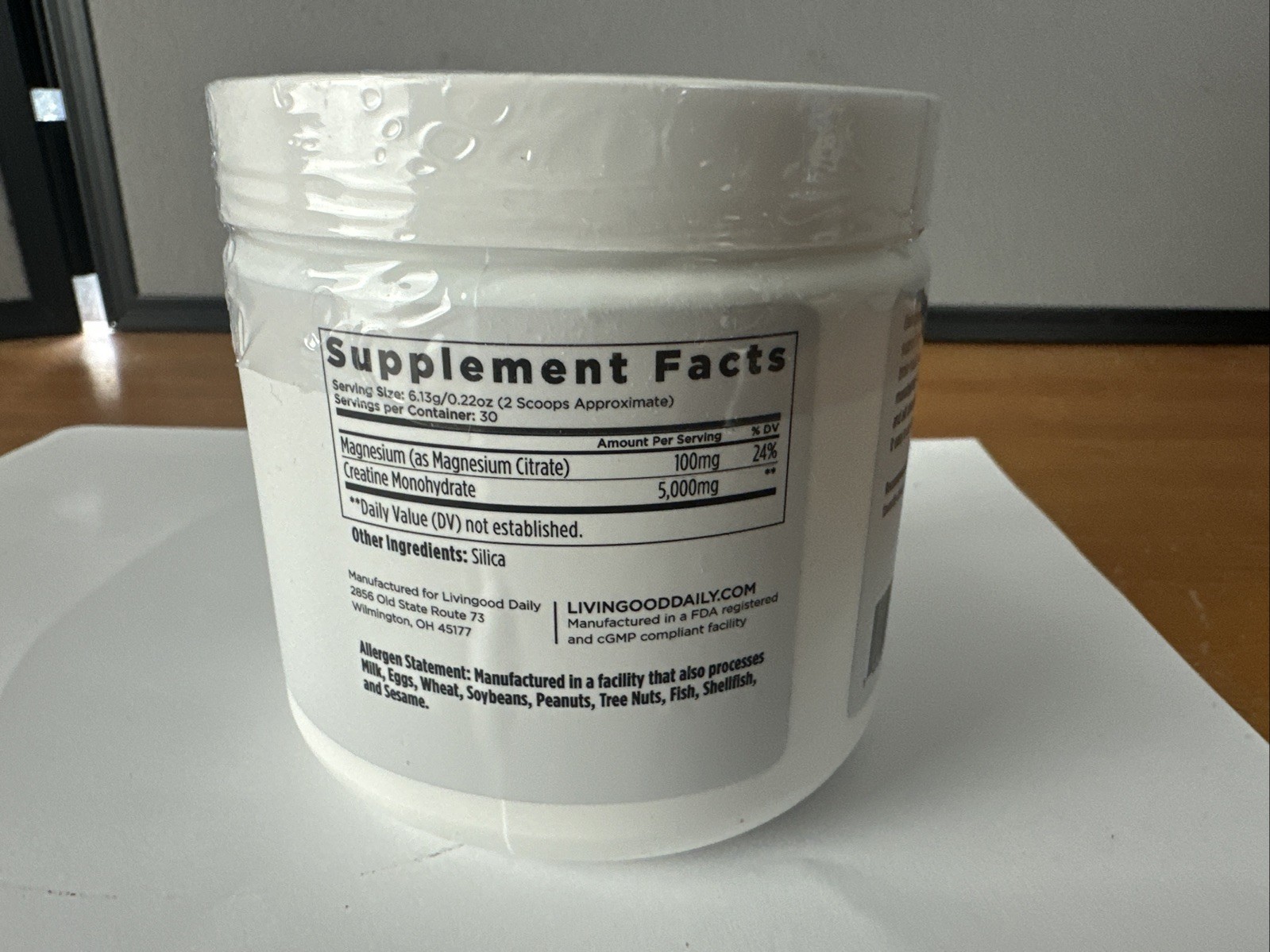 Livingood Daily Creatine Monohydrate Magnesium Powder Non-GMO Unflavored 6.49oz