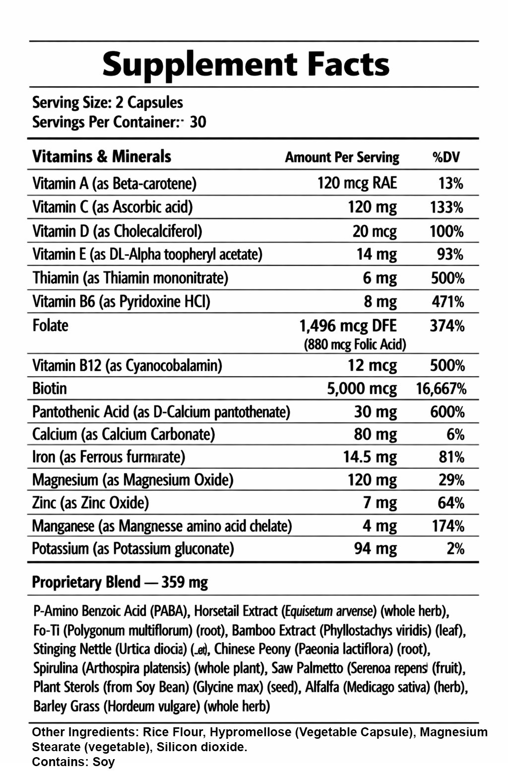 Hair Growth Nutraceutical For Women, 60 Capsules, Skin & Nails, Made in USA