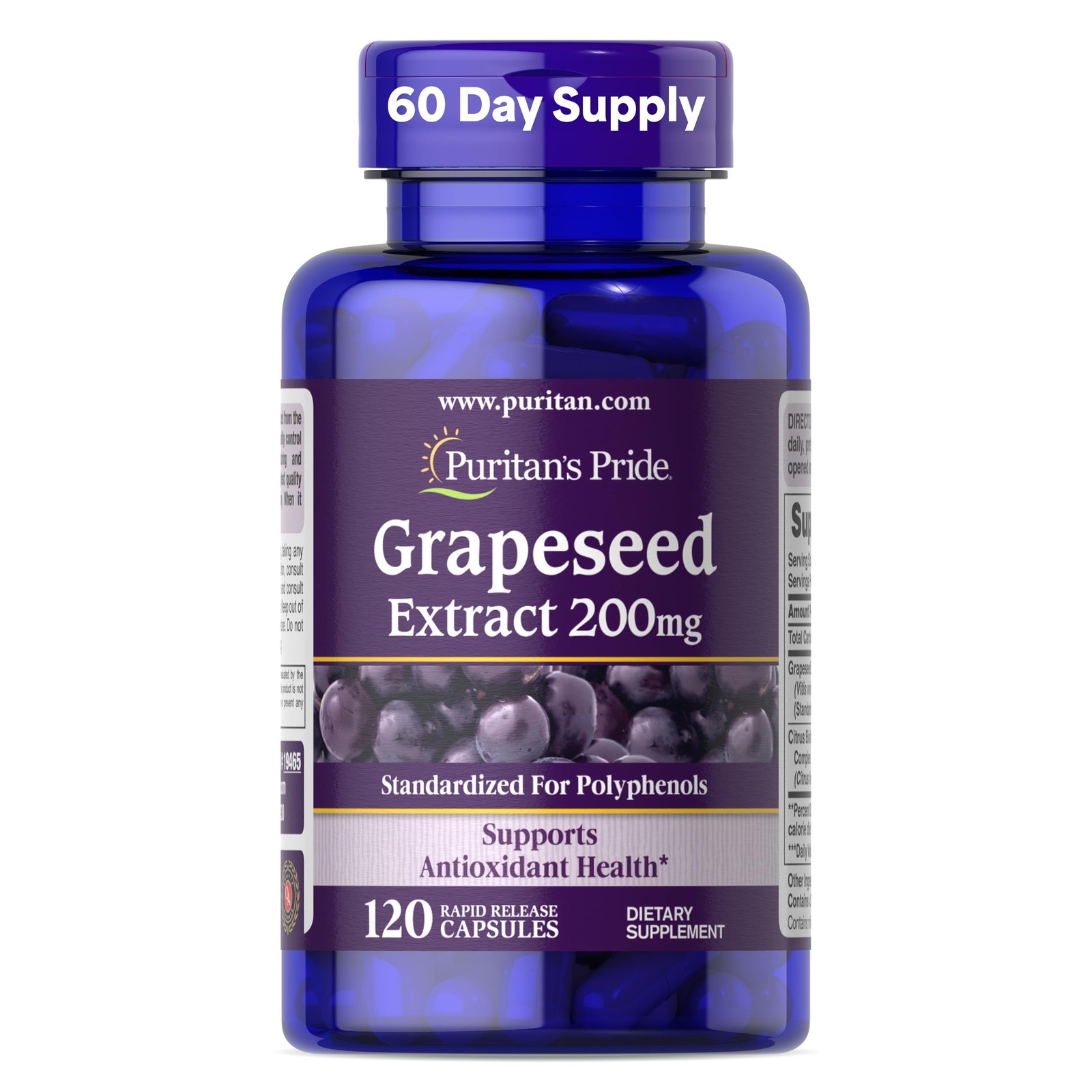 Puritan’s Pride Grapeseed Extract 200mg, 120 Count (Pack of 1), Dark Violet