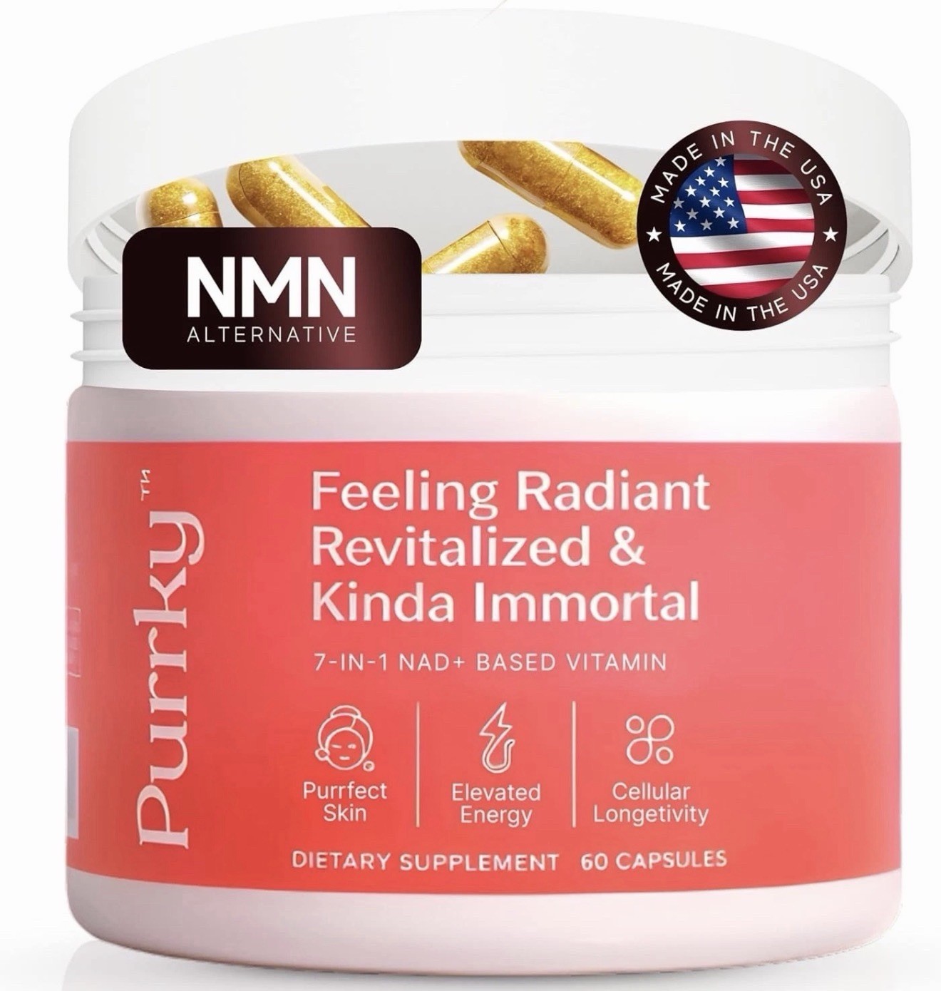 Purrky NAD+ Supplement Women Premium 7-in-1 Formula wit 500mg Nicotinamide Ribos