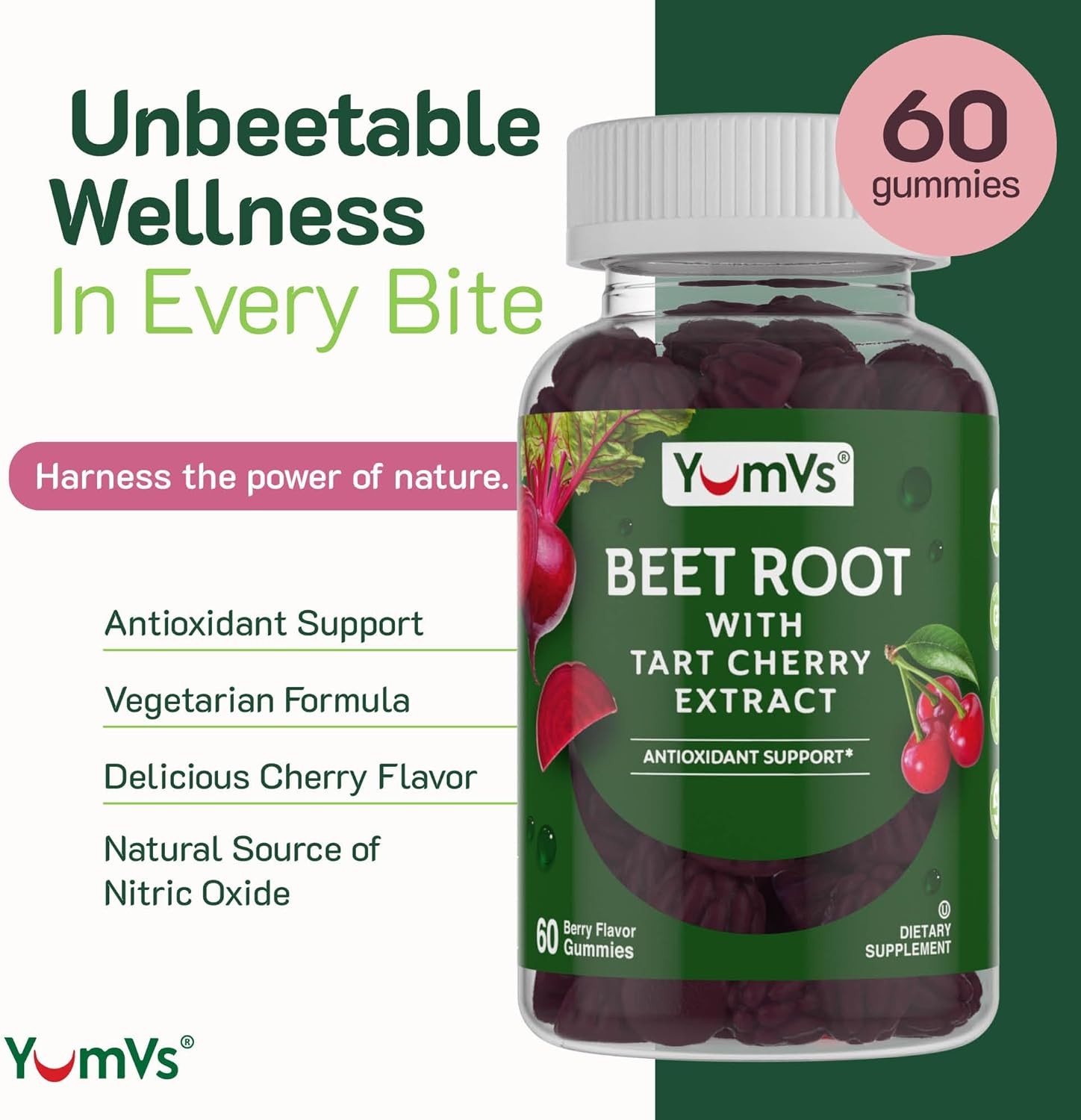 YUM-V’S Beet Root Gummies with Tart Cherry Extract – Berry Flavor Beetroot…