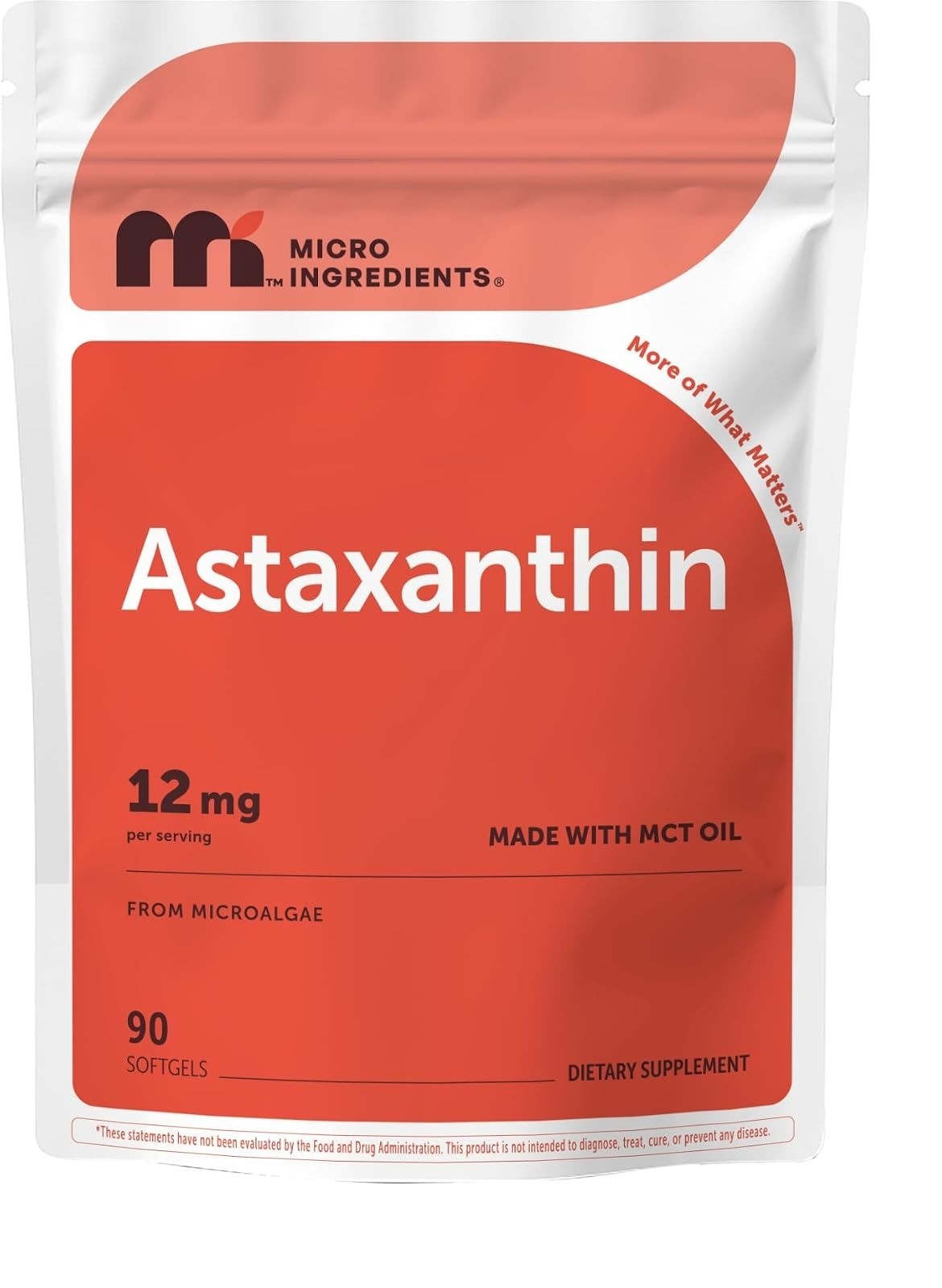 Micro Ingredients Astaxanthin 12mg Softgels with MCT Oil, 60 Count