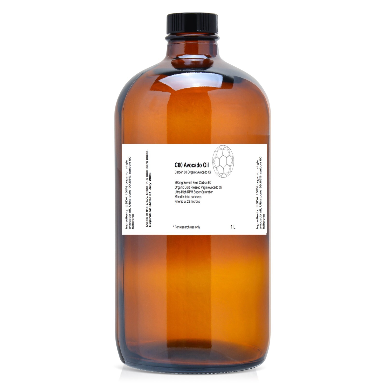 C60 Avocado Oil – 800mg 99.95% Carbon 60 Fullerene Solvent Free 1L