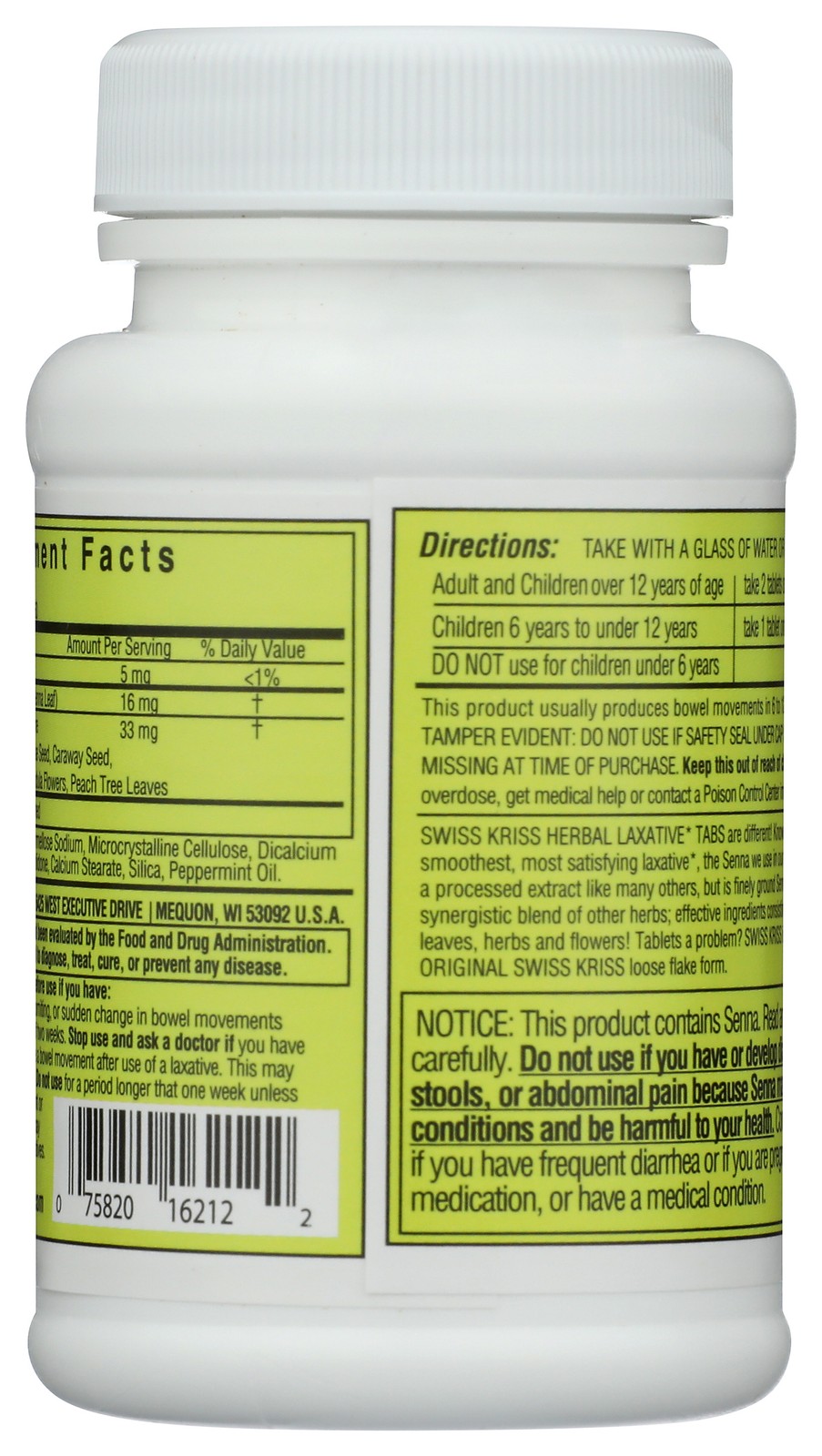 Swiss Kriss Herbal Laxative Tabs 120 Ct For Occasional Constipation 3 Pack