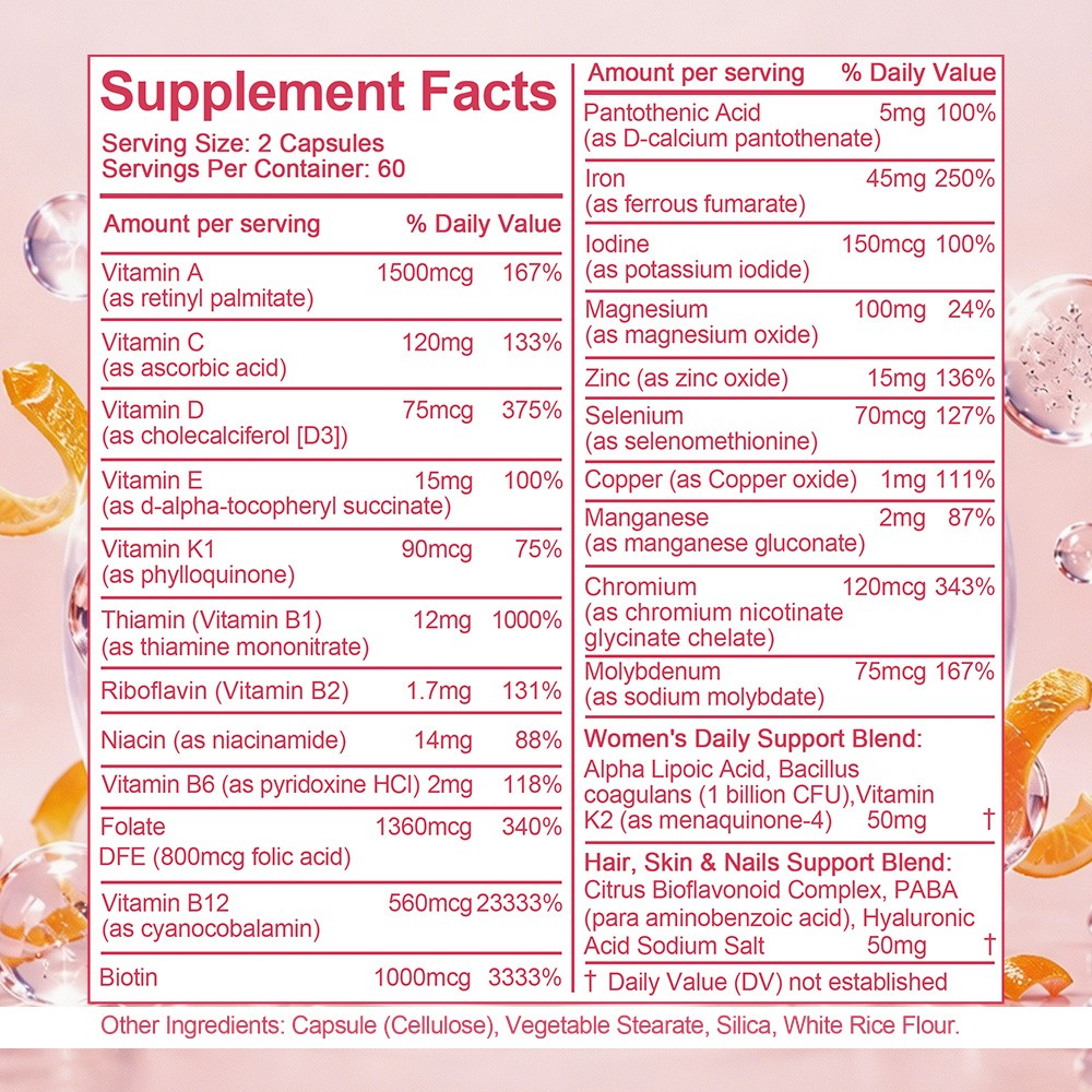 Women Daily Multivitamin 22in1 Mineral+Probiotic,Energy,Gut,Skin&Immune,30~120CT