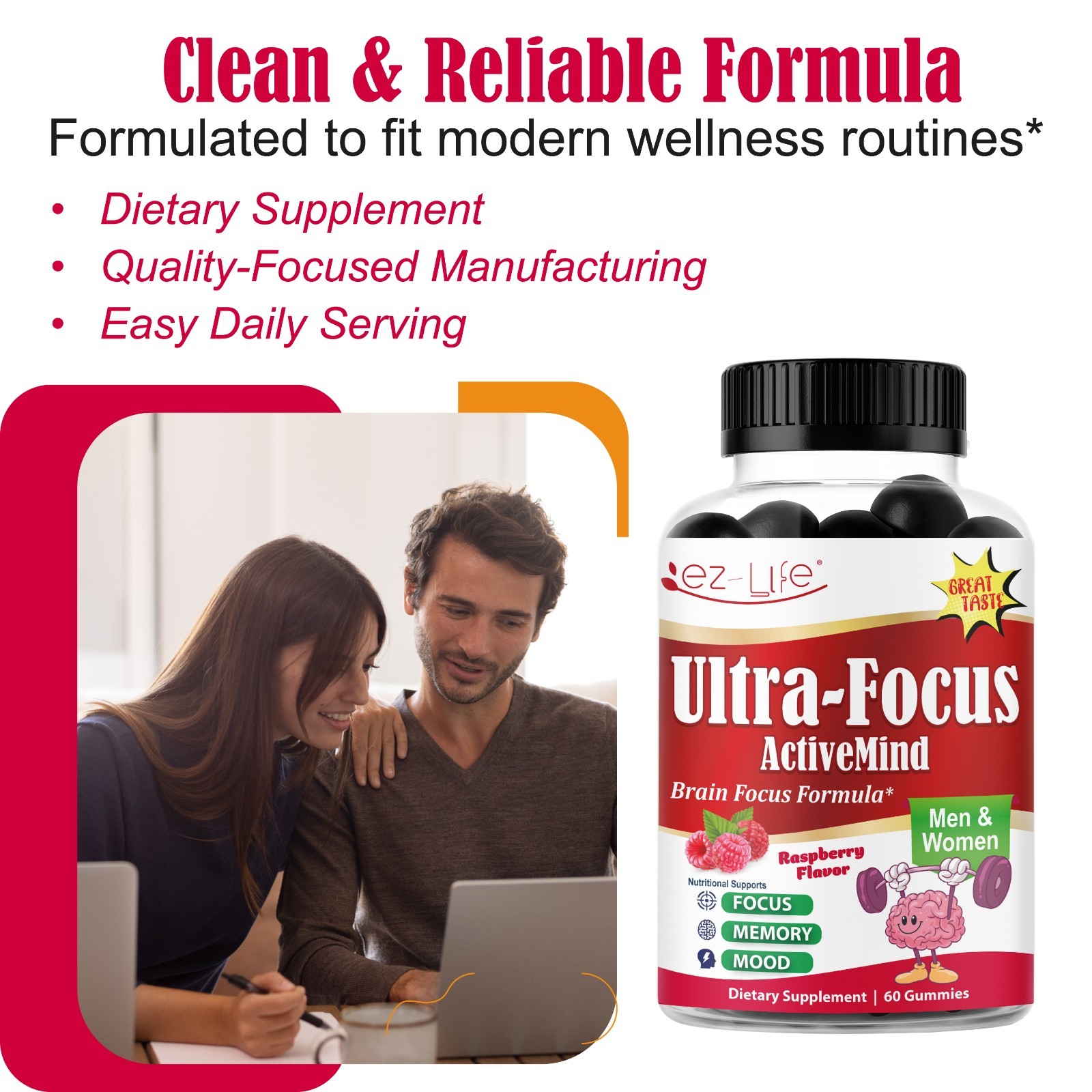 Brain Memory and Focus Supplement for Adults with Functional Mushroom- 60 Gummy