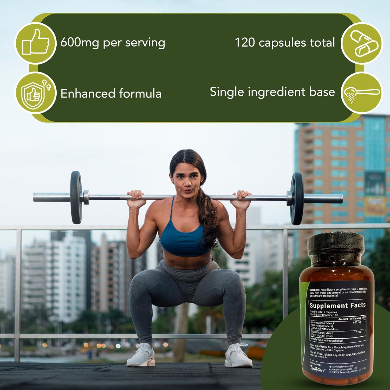 Organic Ashwagandha Capsules 605MG with Black Pepper Root Powder 120 Capsules